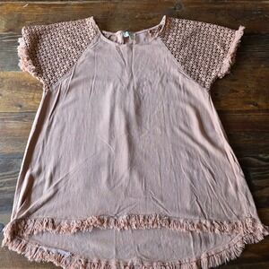 Umgee USA Crochet Sleeve Fringed Hem Tunic Top Women's‎ Size M Boho Chic